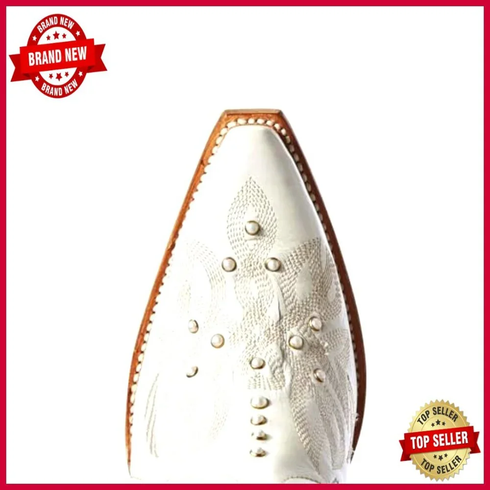 Pearl Embellished Knee High Cowboy Boots Chunky Heel Western Embroidery Pull On - Picture 6 of 7